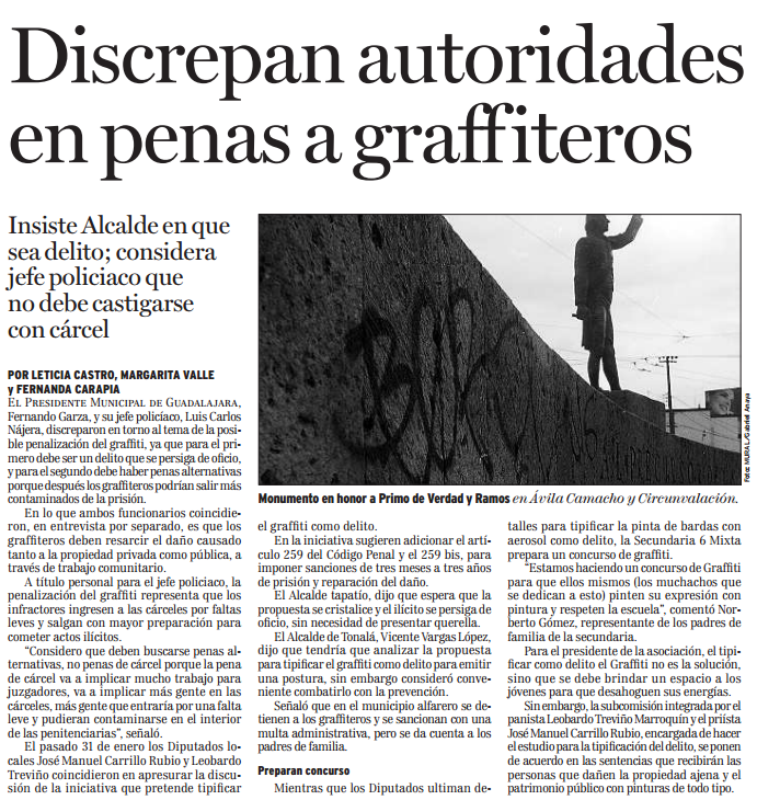 Discrepan autoridades en penas a graffiteros