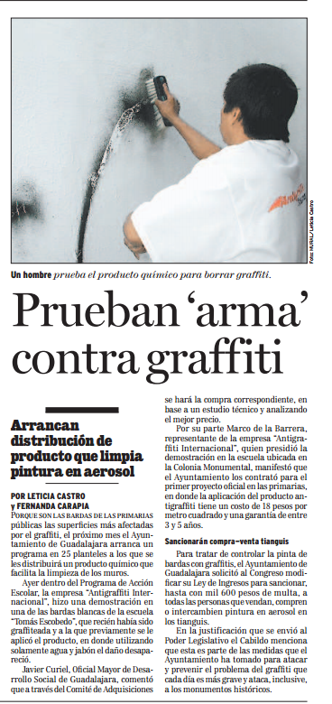Prueban 'arma' contra graffiti