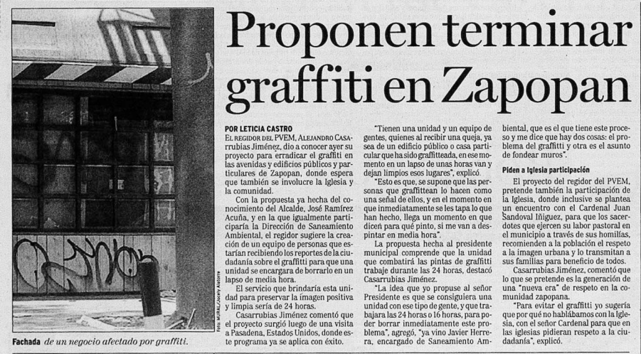 Proponen terminar graffiti en Zapopan