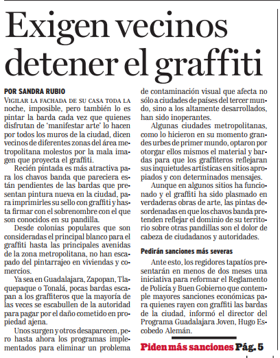 Exigen vecinos detener el graffiti