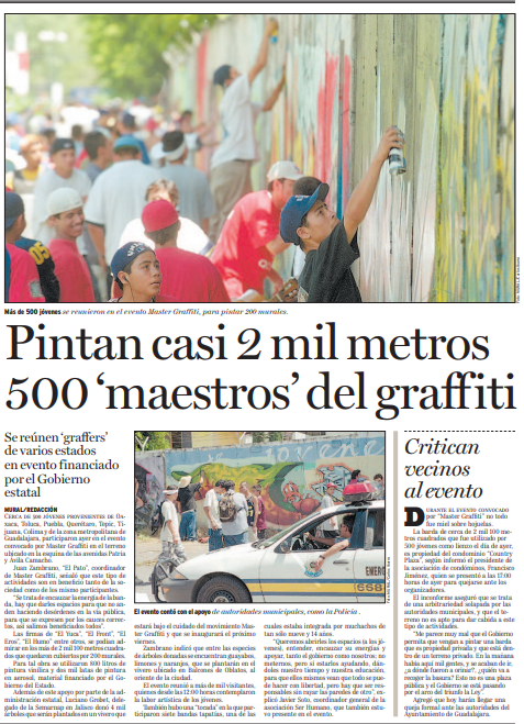 Pintan casi 2 mil metros 500 'maestros' del graffiti
